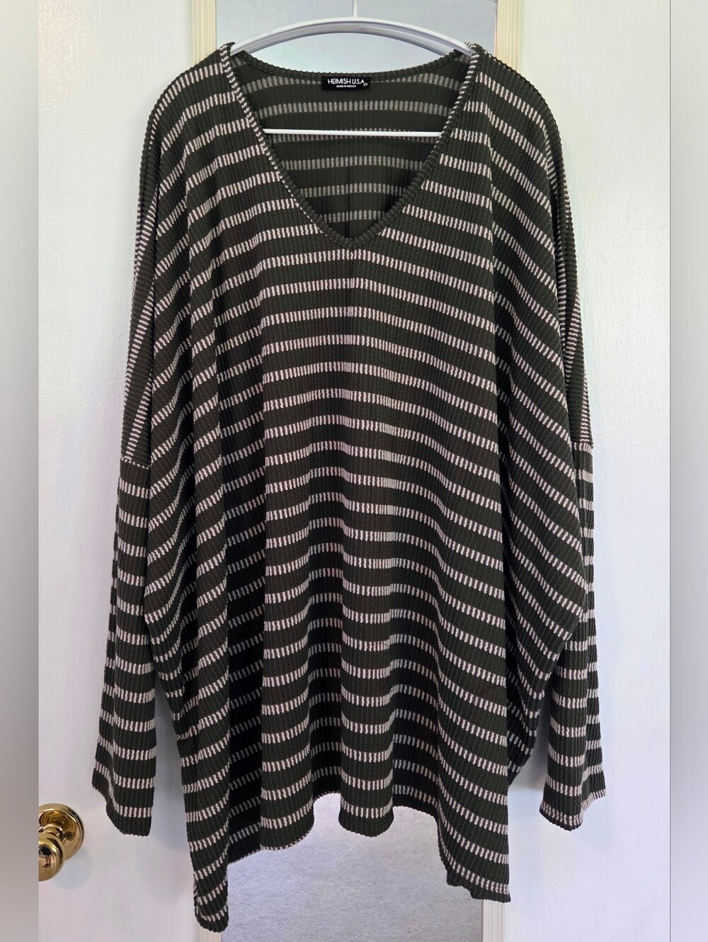 NWOT Heimish USA Women’s 3X Olive Striped Ribbed Dolman Sleeve Tunic Top